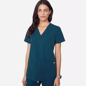 FIGS 3 pocket scrub top - Caribbean Blue - SMALL